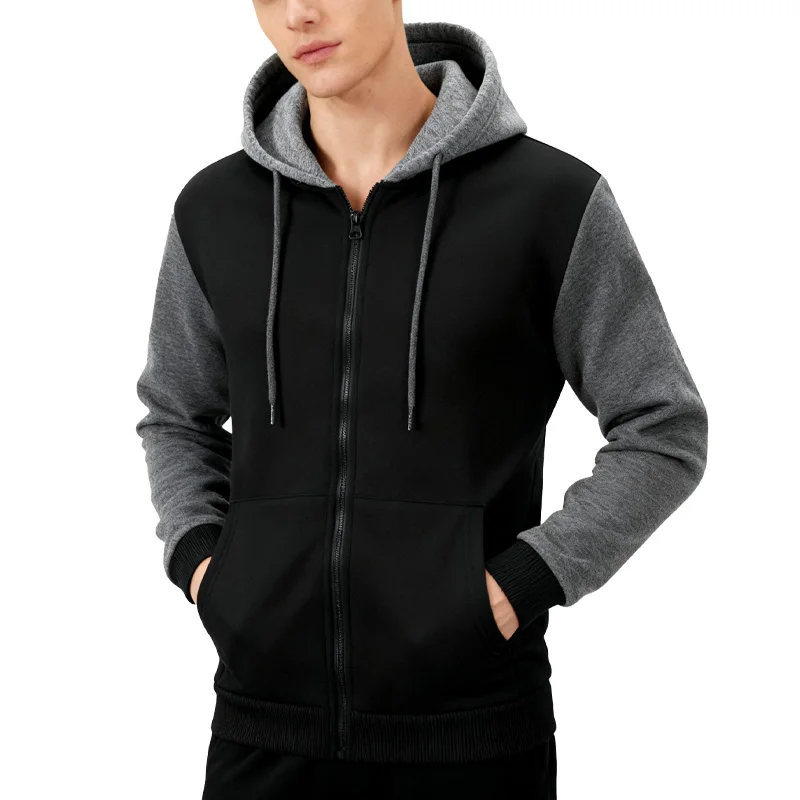 Men's Casual Hoodies Long Sleeve Sweatshirts for Men Zipper Hooded Mens Fashion color blocking Sweatshirt Plus Size Jacket coat