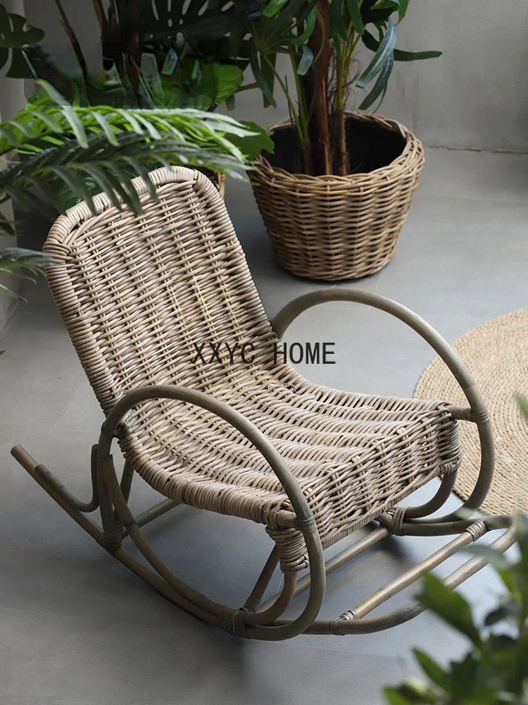 Haushalts-Rattan-Stuhl, natürliches Rattan, einzelner Liegestuhl, Retro-Freizeitstuhl