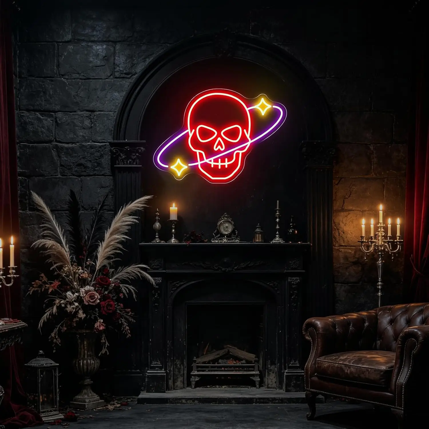 Skull Planet Neon Sign LED Light, Gothic Wall Neon Light Decor, Halloween Party Game Room Bedroom Bar Wall Art Decoration Gift