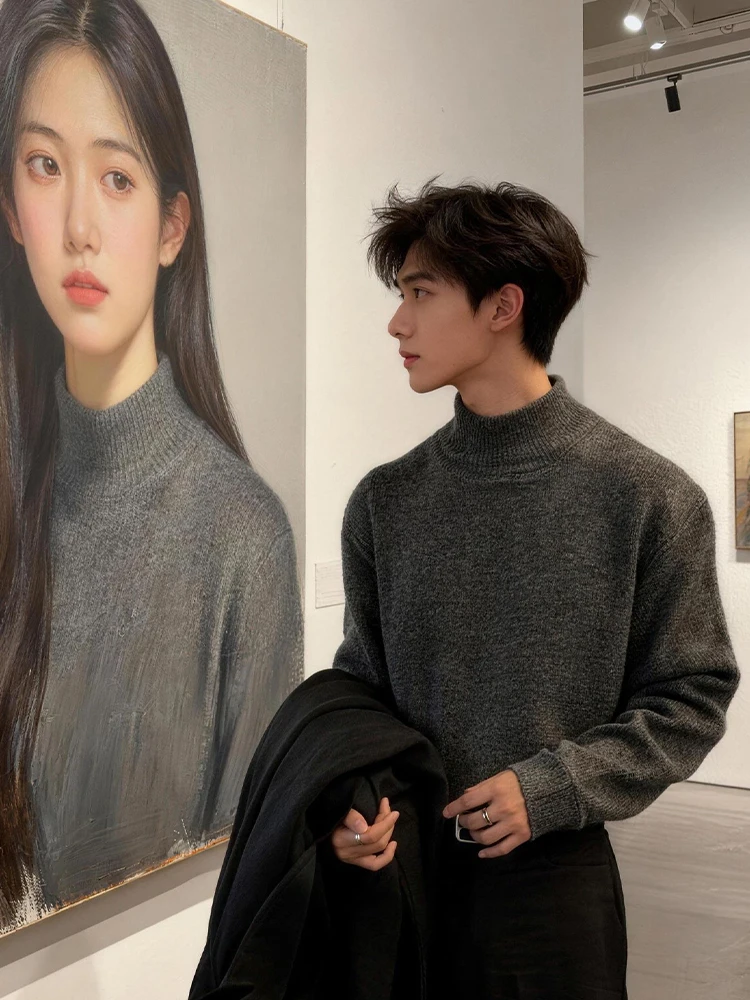 

Мужской вязаный свитер Deep ey с высоким воротником, толстый зимний базовый слой, уютный, повседневный, премиум-класса