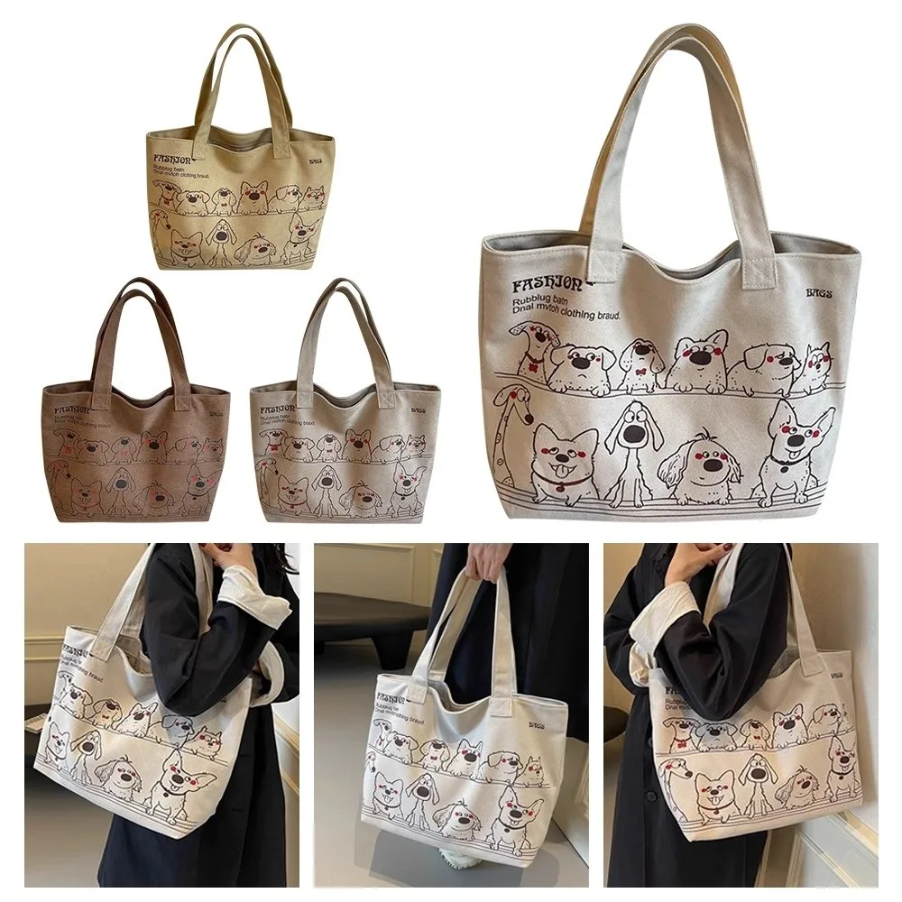 

Повседневная универсальная холщовая сумка-тоут большой емкости, женская сумка в корейском стиле с рисунком собаки, сумка на плечо для женщин