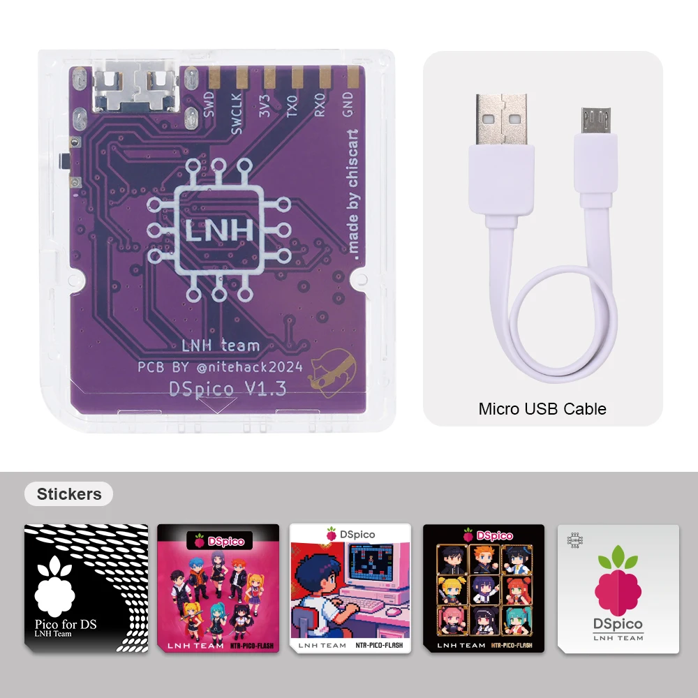 LinkRetro Pure Transparent MicroUSB Dspico Pico für DS-Spiel-Reader Adapter für DS Lite, DSi, 3DS, New 3DS XL Spielkonsolen