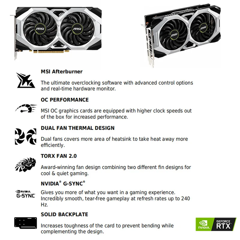 MSI RTX 2060 VENTUS 6G OC Grafiken GDDR6 NVIDIA RTX 20 Serie GPU 14000MHz 6GB PCI Express 3,0 16X Desktop RTX 2060 Video Karte