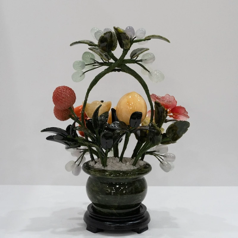 LTT Natural Jade Fruit Basket Potted Plant Wealth-Attracting Living Room Entryway Chinese Home Decoration