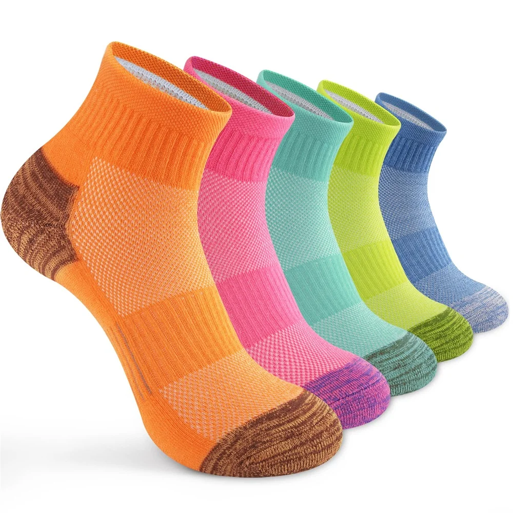 Calcetines tobilleros para mujer, antiampollas, gruesos, acolchados, de algodón, absorbentes, para senderismo, atletismo, correr, 5 pares