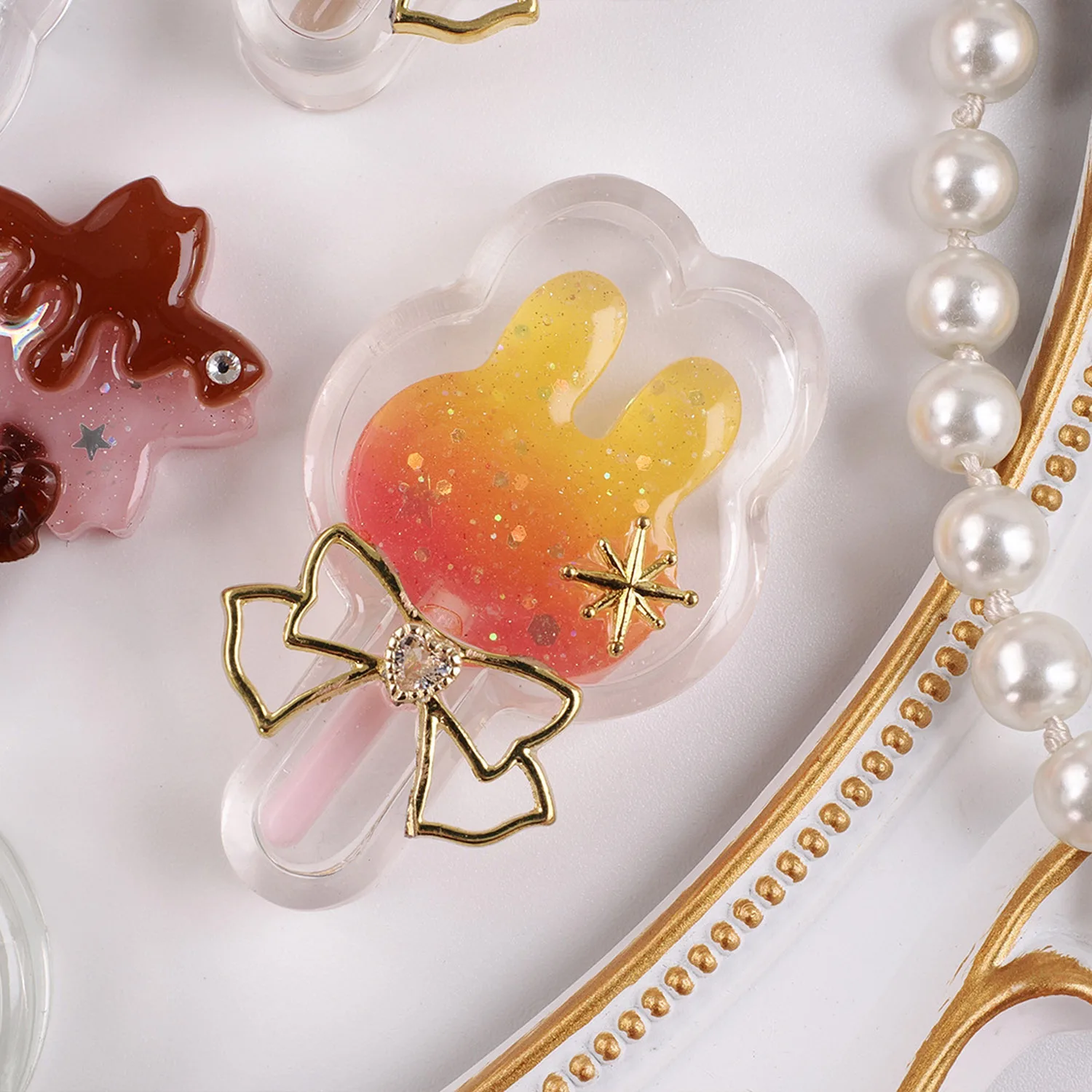 1Piece Flowing Sand Lollipop Silicone Mold Cute Star Rabbit Cat Shaped Stick Mold DIY Crystal Transparent Resin Jewelry Mould
