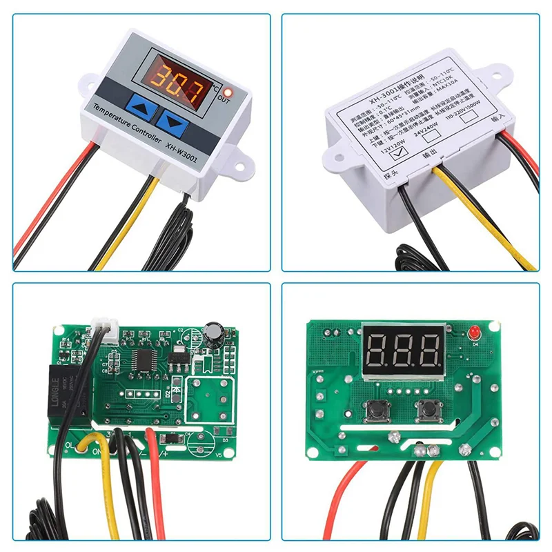 A13E-6Pcs XH-W3001 Digital LED Temperature Controller Module Digital Thermostat Switch Electronic Thermostat (12V 10A 120W)