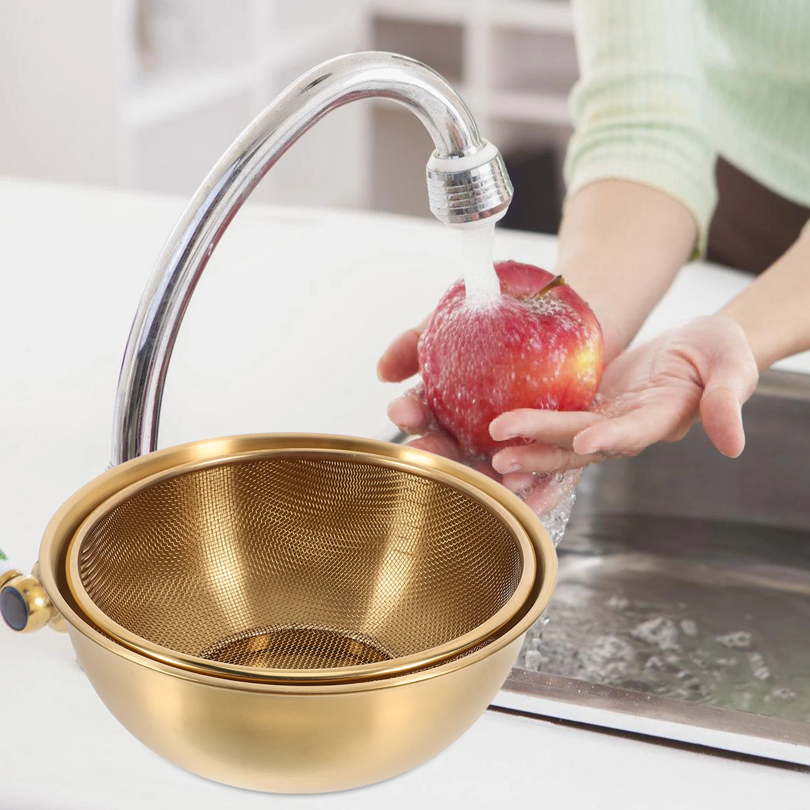 

2pcs Stainless Steel Drain Basket 19cm Basin 18cm Mesh Rice Washer Strainer Fine Filter Kitchen Vegetable Cleaner