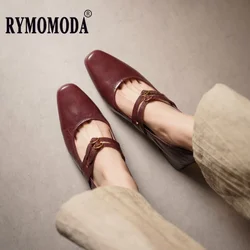 Mary Janes Women Heels 2026 New Retro 100% All Genuine Leather 4cm Square Heel Office Lady Pumps Shoes Gift