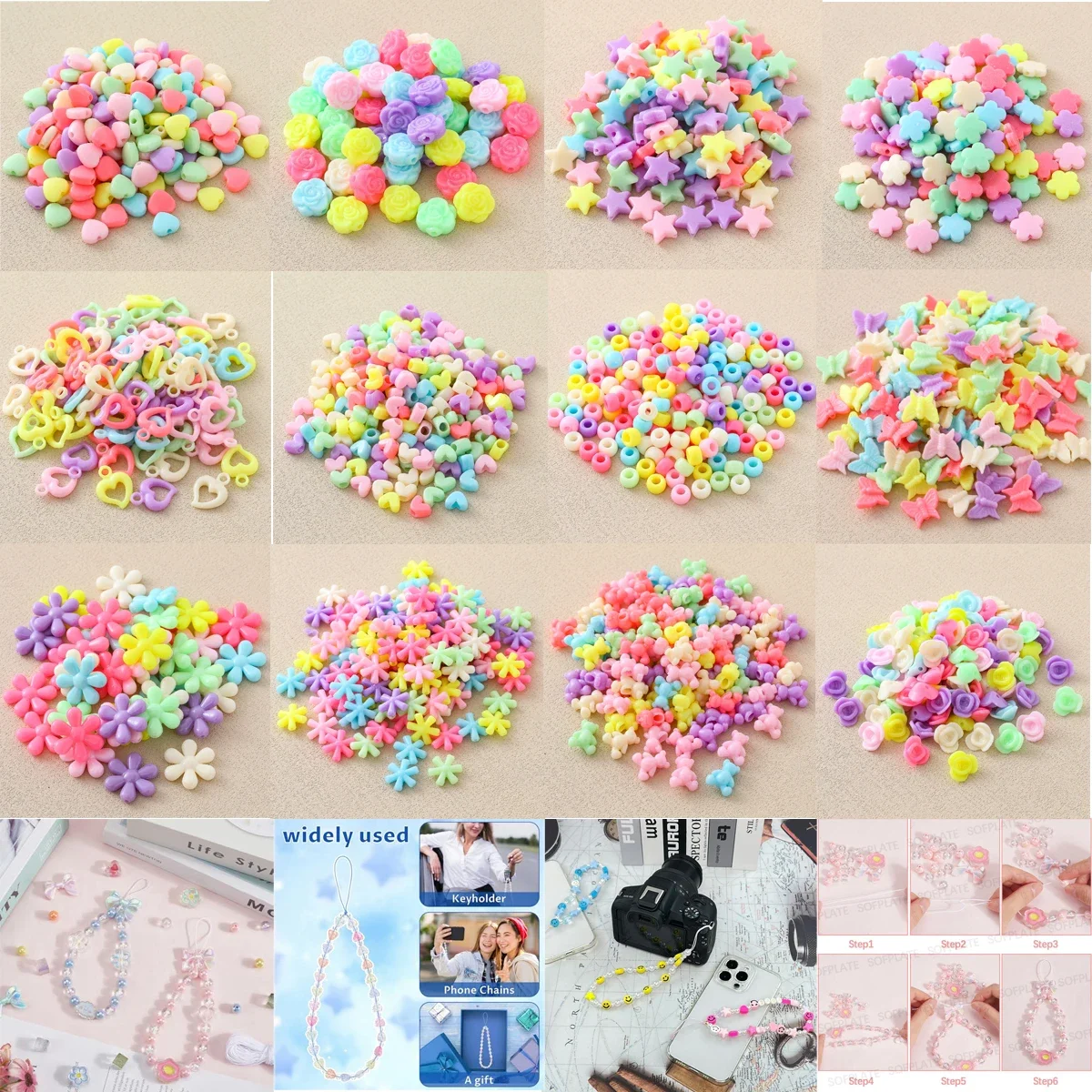 100 Uds. Cuentas sueltas de plástico acrílico de colores mezclados de muchas formas para la fabricación de joyas