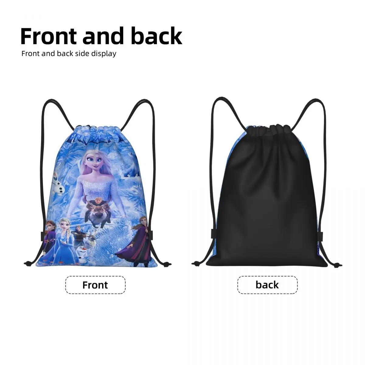 Custom Frozen Princess Drawstring Backpack Sports Gym Bag for Men Women Animated Movie Shopping Sackpack