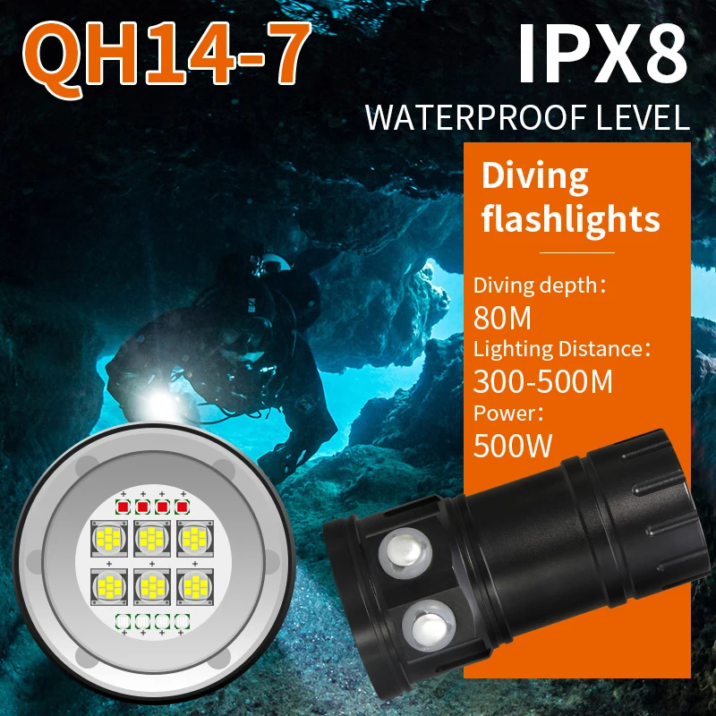 Imagem -02 - Lanterna de Mergulho Led para Fotografia Tocha Tática Impermeável Vídeo Fill Light Iluminação Subaquática 10000lumens Qh147 80m Ipx8