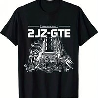 Men'S 2JZ GTE Engine Graphic T-Shirt Soft Comfortable Cotton Casual Round Neck Short Sleeve Tee with Detailed Engine Design