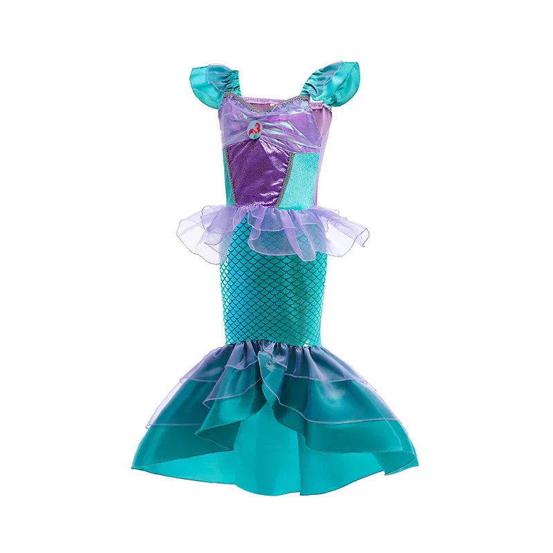 Little Mermaid Dress For Girls Ariel Princess Cosplay Costume Children Ruffles Tulle Frock Kid Halloween Party Outfit