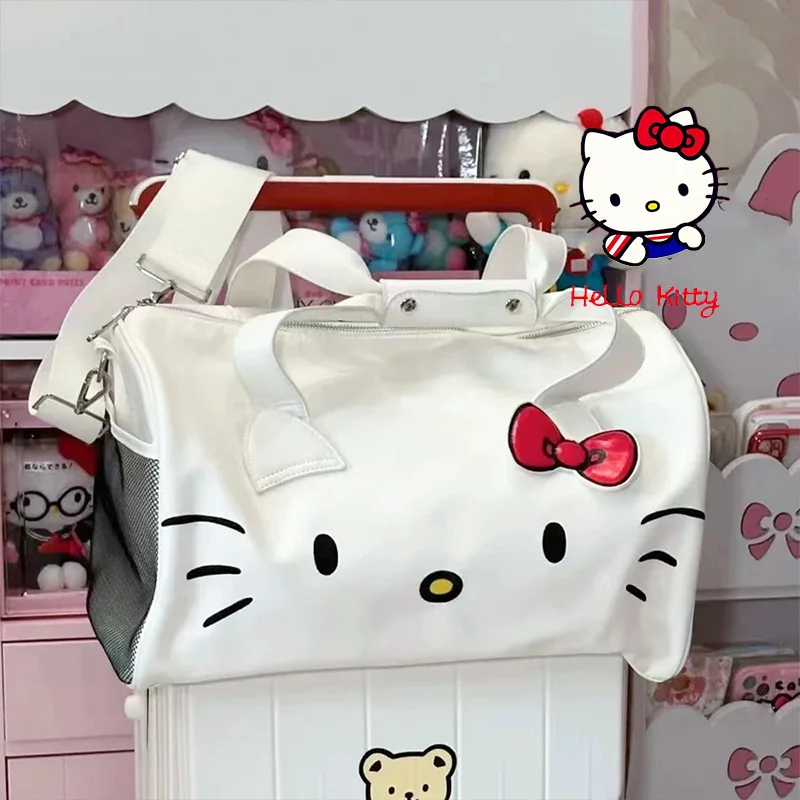 MINISO Cartoon Hello Kitty Sanrio bolsa de equipaje de viaje de gran capacidad con diseño de moda, bolsa de viaje impermeable con cremallera de Pu