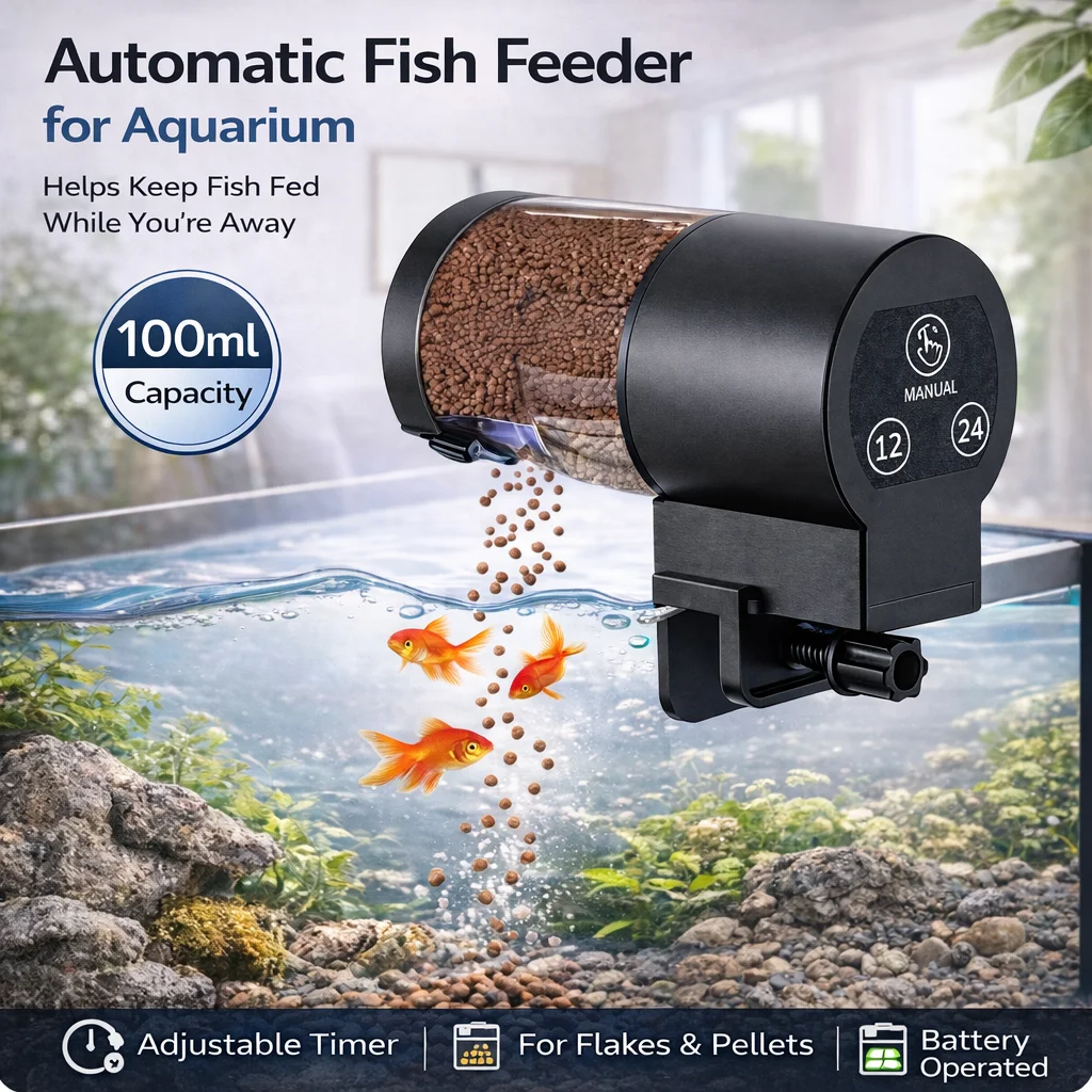 Distributeur automatique de nourriture pour poissons avec minuterie, étanche IP66, capacité de 100 ml, pour poissons et tortues