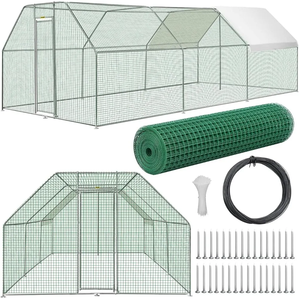 

Large Metal Chicken Coop, Walk-in Chicken Run, Poultry Cage with Waterproof Cover, Chicken Pen for Outdoor Back Yard Farm