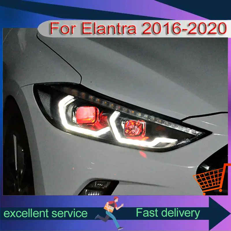 

Автомобильная лампа для Hyundai Elantra 2016-2020, обновленная, с двумя объективами, потоковый сигнал поворота, СВЕТОДИОДНЫЙ DRL, модификация в сборе, ксеноновая фара