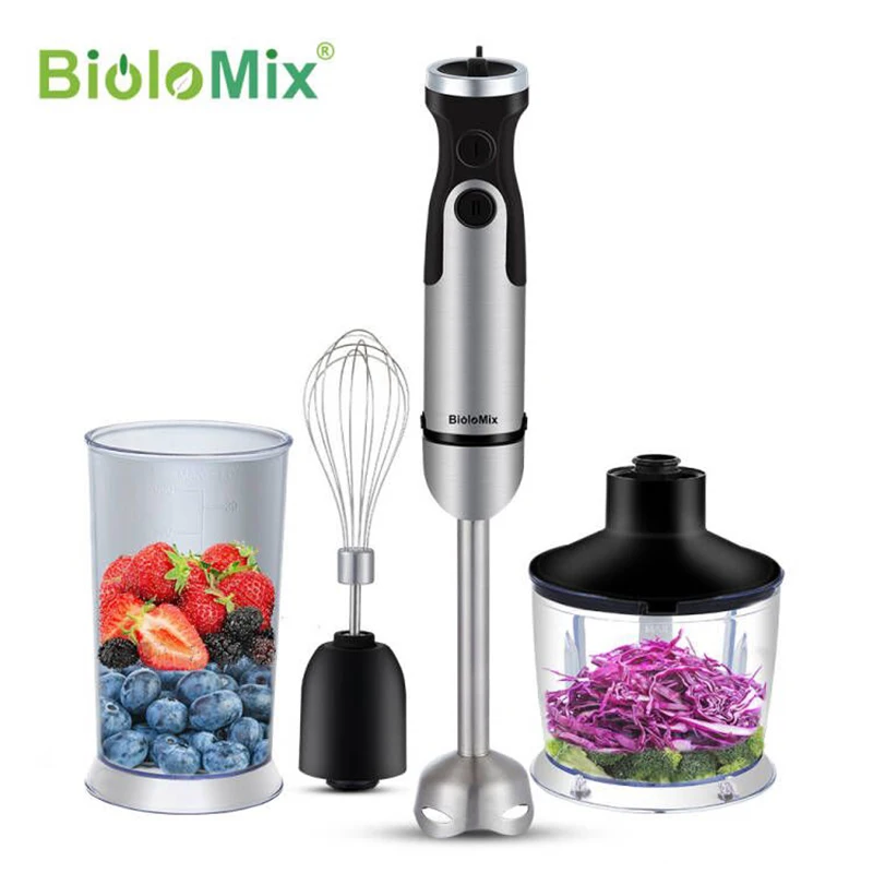 BioloMix 1200W 5-in-1 staafmixer — Inclusief 800ml snijmachine & 600ml smoothiemaker, perfect voor vlees, groenten en meer