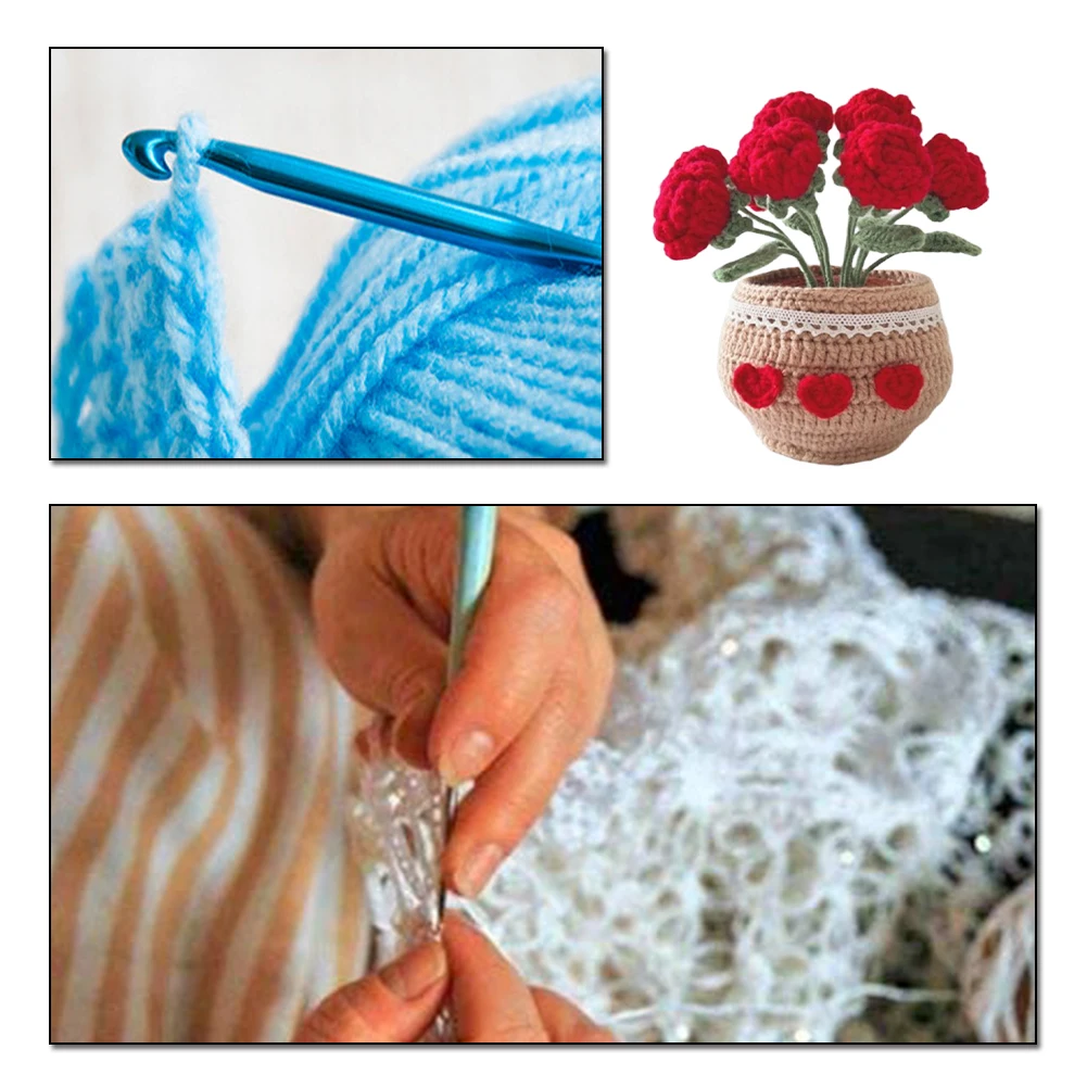

DIY Flower Potted Crochet Kit Cute Plants Hand-Knitted Tool for Kid (Red Rose)
