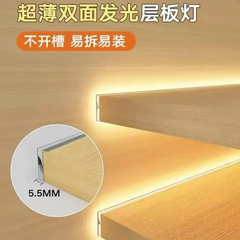 超薄型-led-キャビネットレイヤーランプアルミプロファイル凹型アップダウンバックライト-18-ミリメートルボードクローゼットワイン本棚バーストリップライト