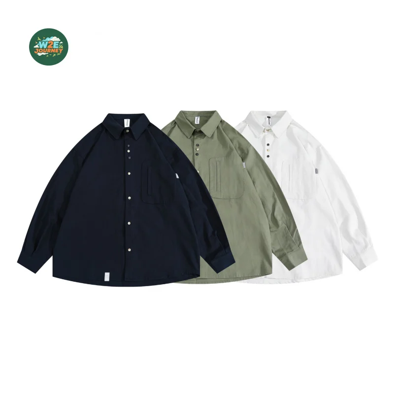 

W2EJOURNEY EU US Size Top Quality Autumn Trendy Brand Pocket Long Sleeve Work Shirt Men Vintage Lightweight Casual Shirt Jacket