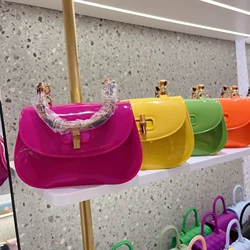 2024 New PVC Jelly Wrapped Bamboo Handle Shoulder Bag Crossbody Women's Small Mini Lady Bags Bolsas Para Mujeres Tote Handbags