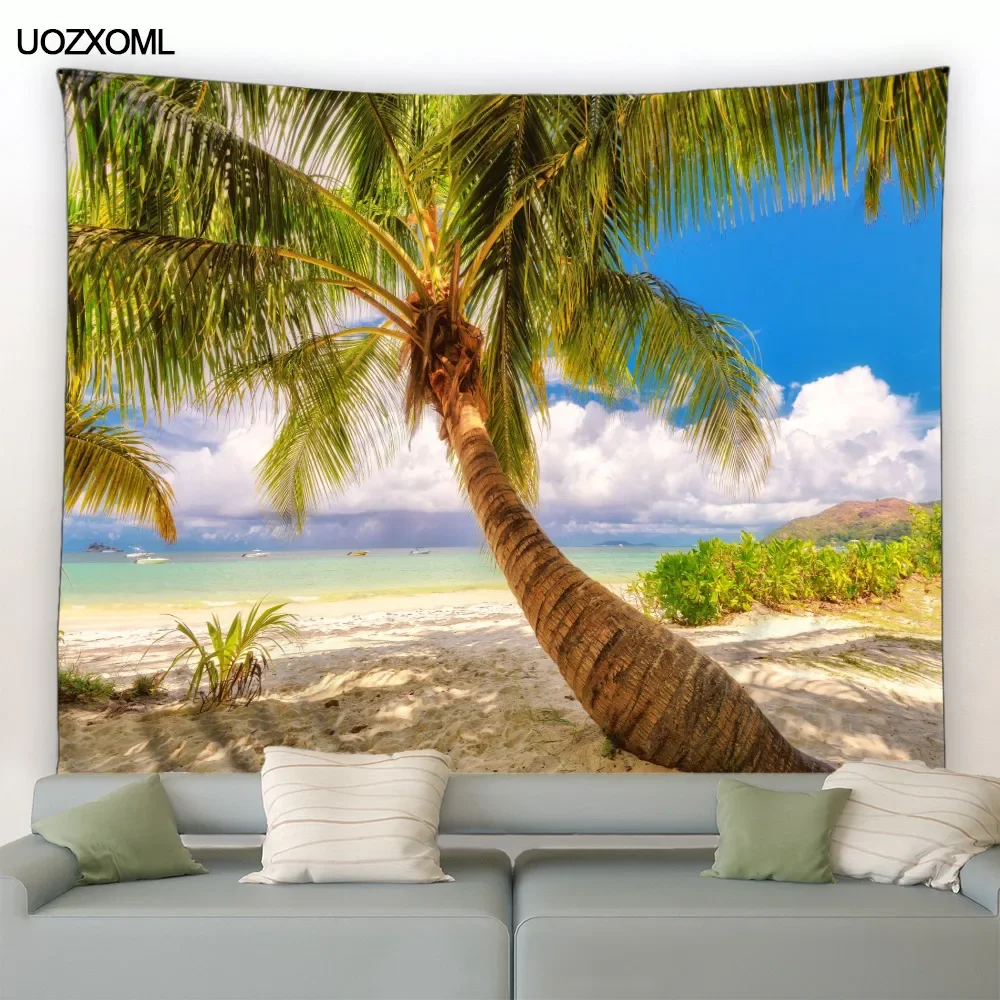 Beach Tapestry Tropical Coconut Tree Ocean Scenery Garden Wall Hanging Home Living Room Bedroom