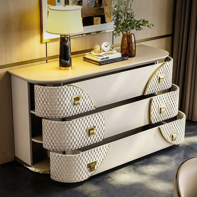 Italian light luxury three-bucket cabinet, living room decorative side cabinet, solid wood storage entrance cabinetTJ