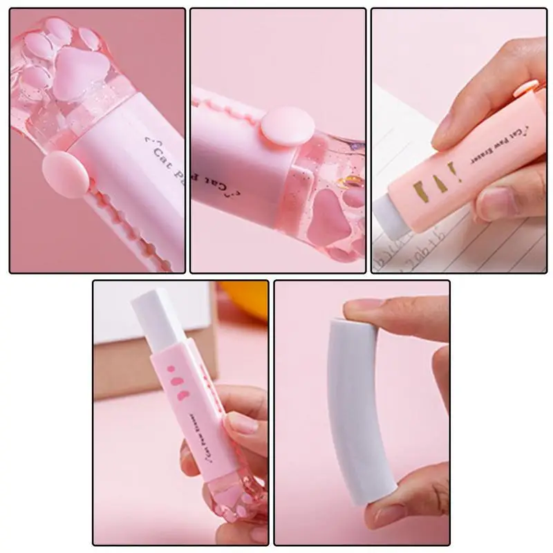 น่ารัก Cat Claw ยางลบน่ารักดินสอยาง Kawaii ออกแบบ Push ดึงยางลบการแก้ไขเครื่องมือเครื่องเขียน