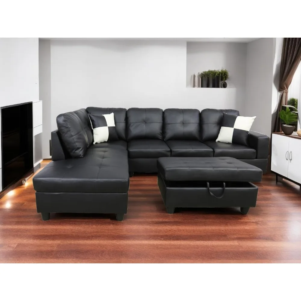 

L Shaped Couch, Faux Leather Sectional Couches for Living Room, Modern Living Room Furniture Sets Sofa