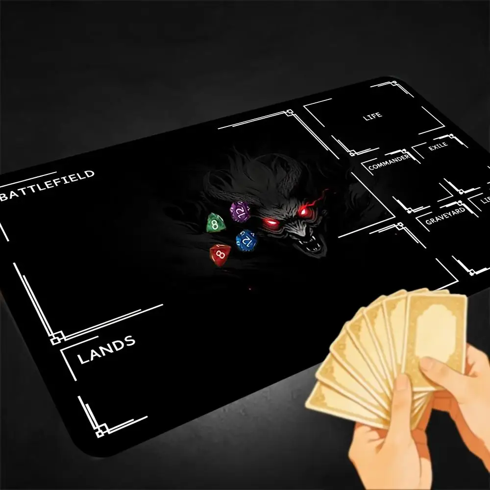 Dark Shadow Demon Red Eyes TCG Commander Playmat With Zones, Black Background Horror Creature Trading Card Game Mat Non-Slip
