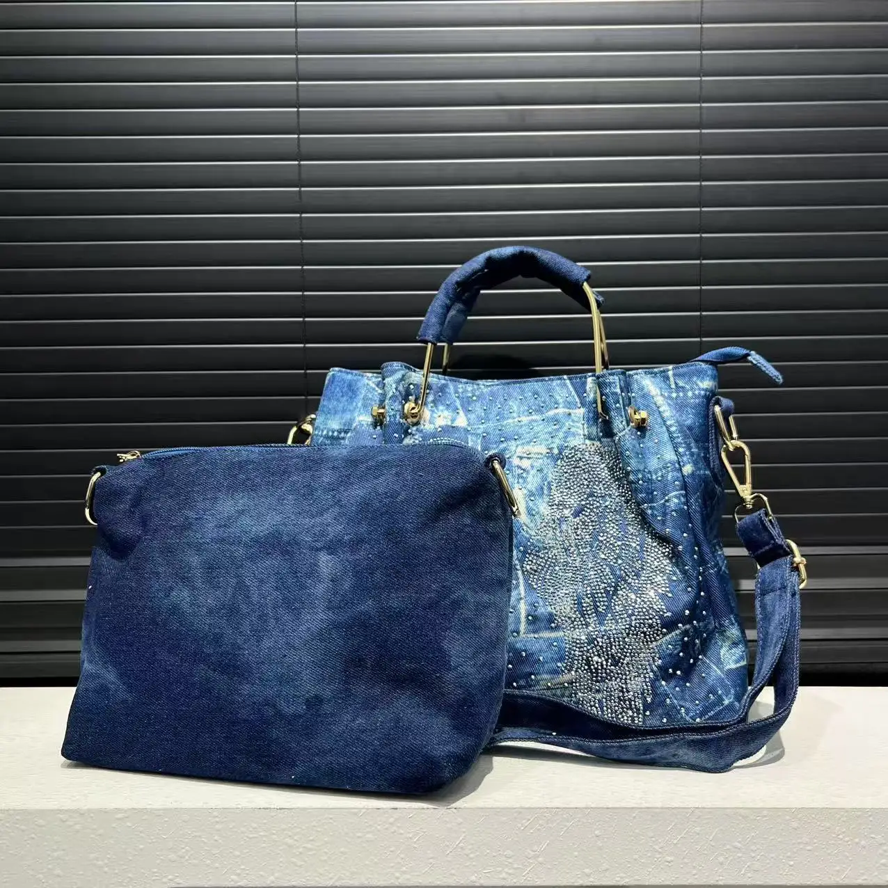 

Ladies' 2-piece fashionable inlaid elegant shoulder bag, personalized street style Y2K spicy girl handbag