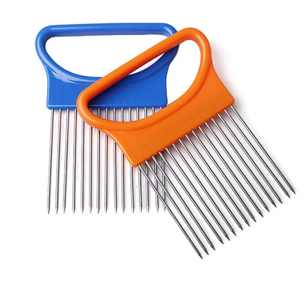 Stainless Steel Onion Holder with Sharp Prongs for Secure Slicing Even Onion Slices Odor Free Hands Kitchen Tool Vegetable