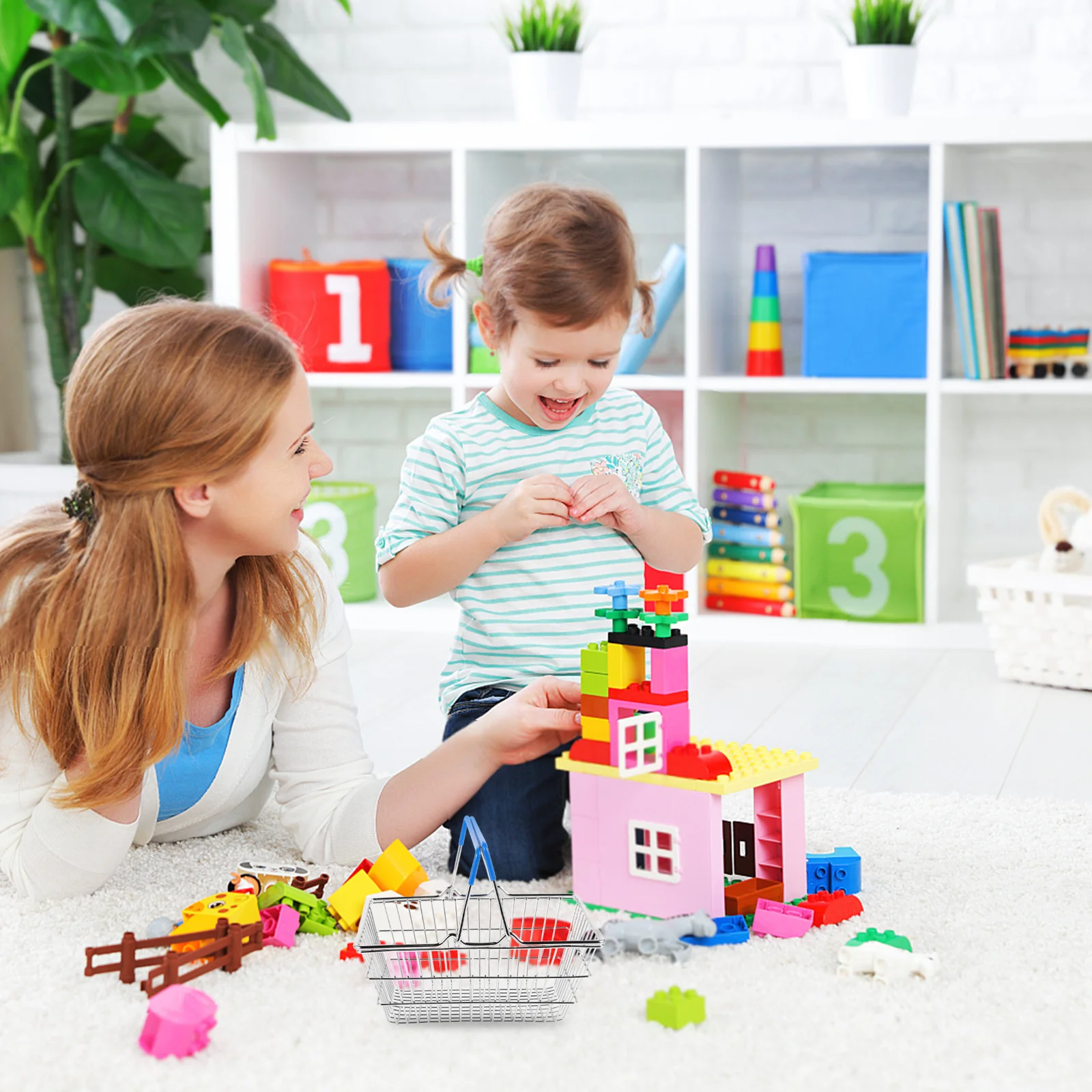 سلة تخزين سلكية معدنية صغيرة للتسوق للأطفال أشتات عناصر صغيرة منظم سطح المكتب لعب سلة البقالة ديكورات المنزل #3