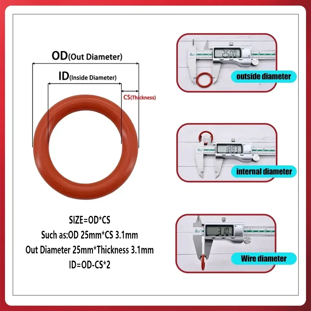 Red VMQ O Ring Washer Black NBR Oring Silicone High Temperature Orings Kit Plumbing Gaskets Oil Resistant O-ring Pressure Rubber