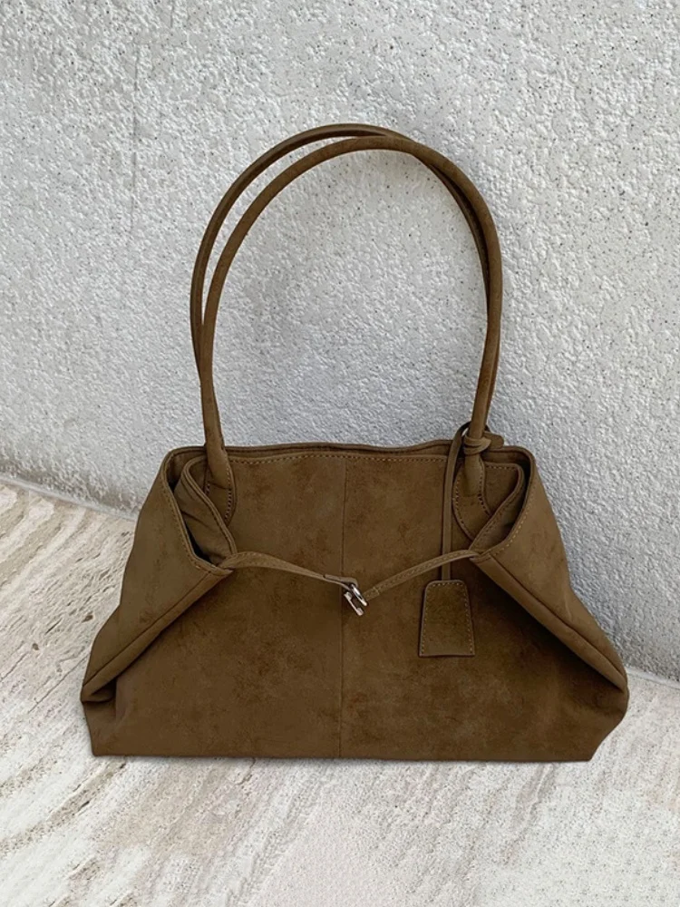 

2025 New Autumn Versatile PU Suede Tote Bag for Women Large Capacity Retro Shoulder Bag Female Trendy Commuter Bag