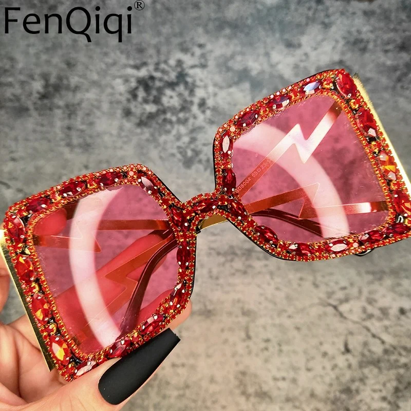 

Retro Oversized Crystal Sun Glasses Women 2022 Festival Diamond Designer Luxury Brand Women Sunglasses Rhinestone