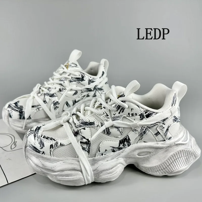 LEDP Daddy Men And Women 2024 New Spring Vintage To Do Old Platform Height Raising Shoes for Summer Breathable Sports