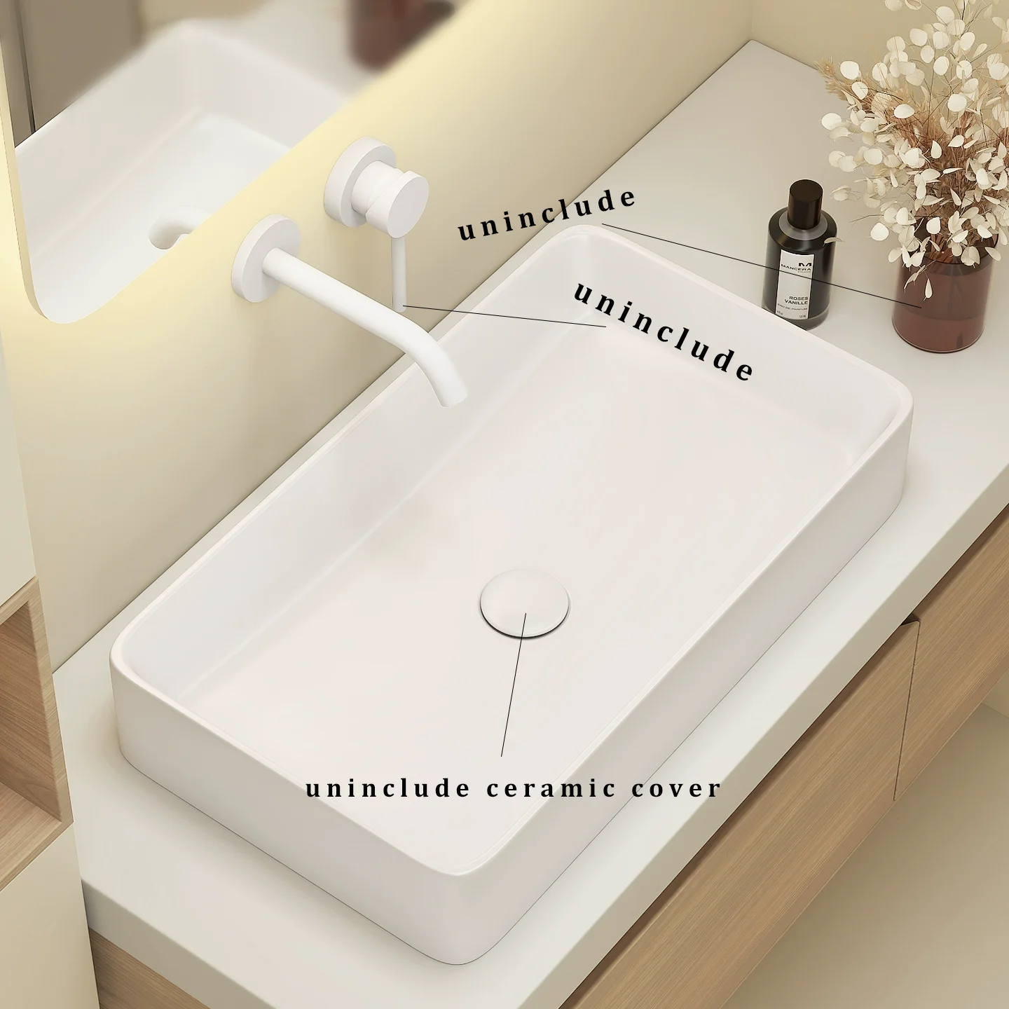Elegant Ceramic Vessel Sink, Rectangular Design Ceramic Washbasin - Ideal for Modern Bathroom Fixtures, Suitable for Dressing Rooms, Vanity Tables, and Bathrooms