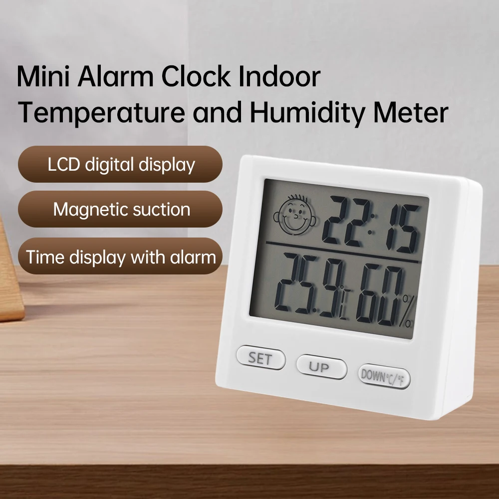 0~50℃ 20~95%RH LCD Temperature and Humidity Meter Magnetic Thermometer Monitor Multi-function Clock Home Kitchen Indoor