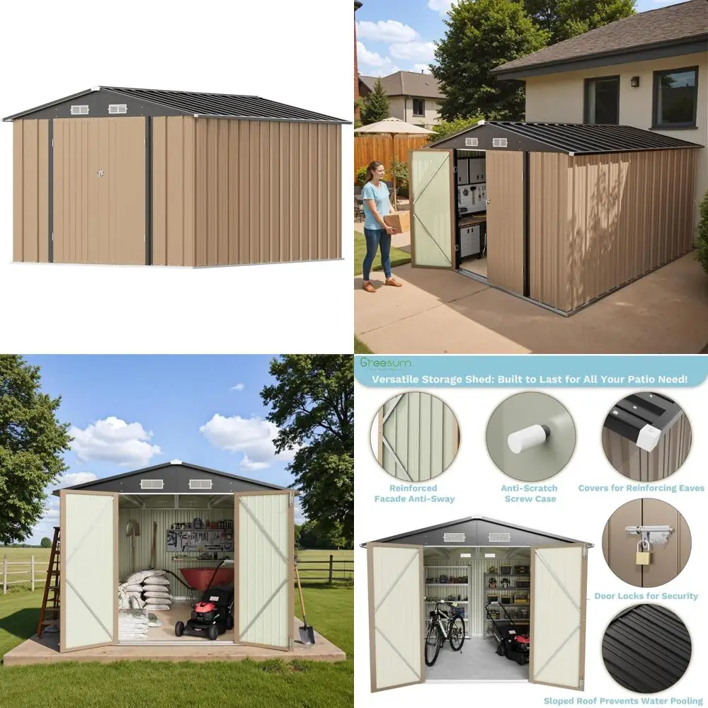 

Металлический навес для хранения на открытом воздухе — 8x10 футов, запираемая дверь, идеально подходит для хранения велосипедов и заднего двора