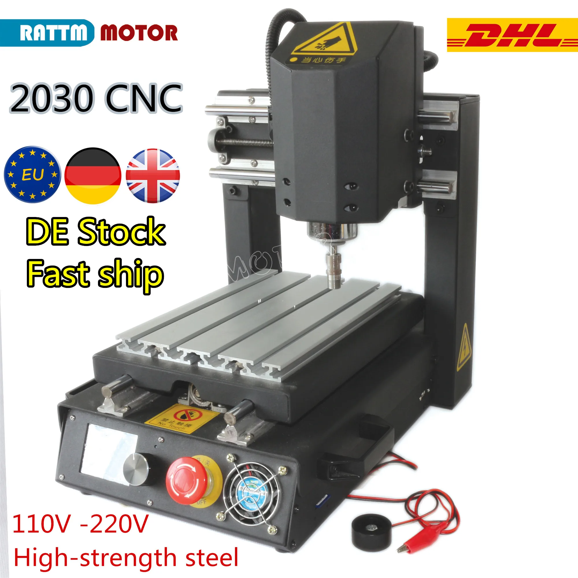 『EU Stock』High-Strength Steel 3 Axis 2030 Desktop CNC Router Engraving Mill Machine&Emergency Stop 110V/220V+400W Spindle