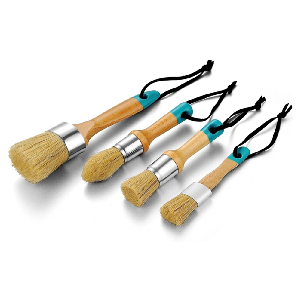 A1472FHOT]Chalk Paint Brushes for Furniture, Round Paint Brush Set,Wax Brush,Stencil Brushes 1 Oval Brush and 3 Round Brushes