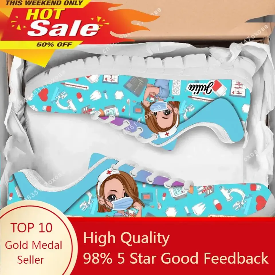 

Wear-resistant Lace-up Mesh Shoes Custom Personalized Nurse Sneakers for Women Comfortable Round Toe Soft Flat Shoes