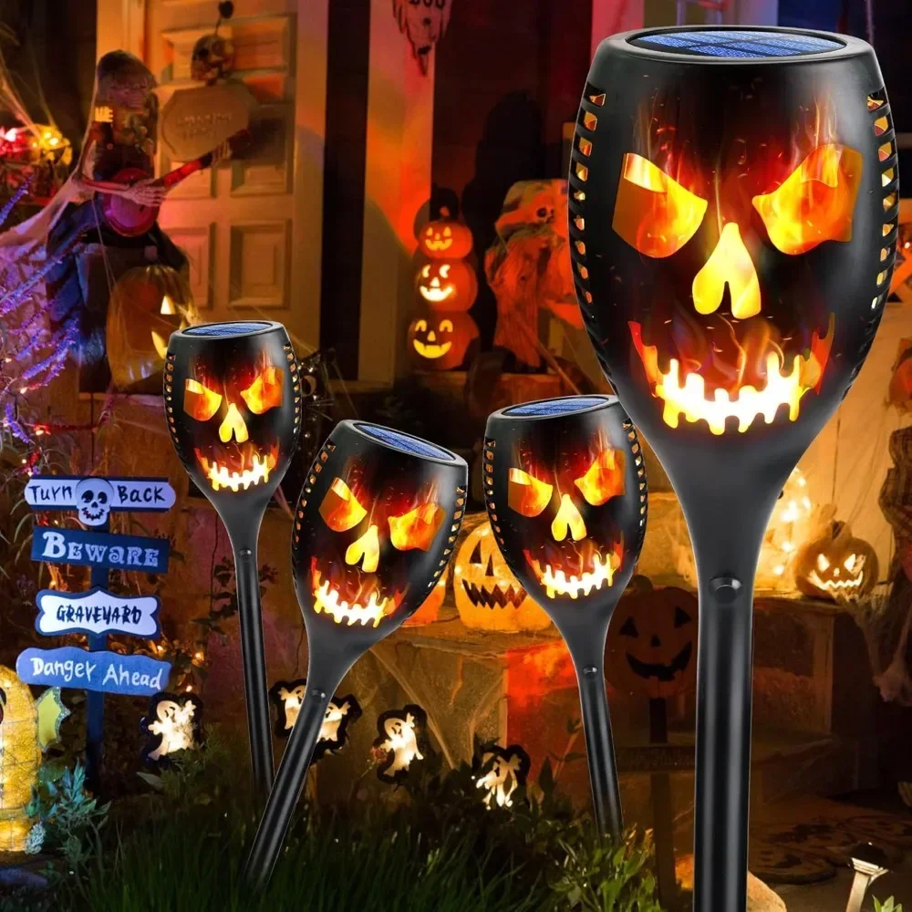 

Outdoor Solar Halloween Lights, 4-Pack Solar Torch Lights with Flickering Flames, Waterproof LED Flame Light Decorations