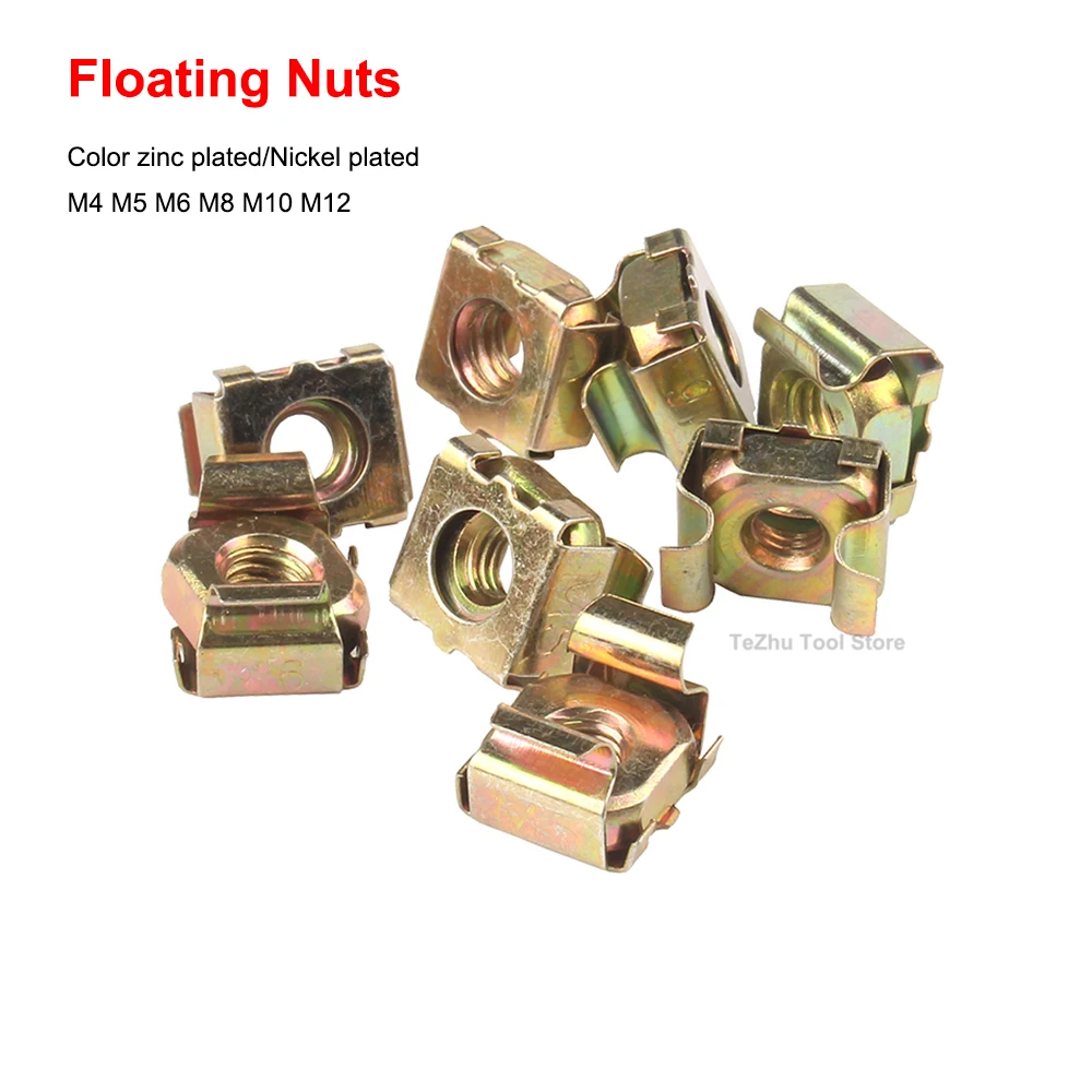 

Zinc-plated Nickel Plating Quartet Floating Nuts M4 M5 M6 M8 M10 M12 Cassette Elastic Enclosure Card Cage Nut Square Snap-In Nut