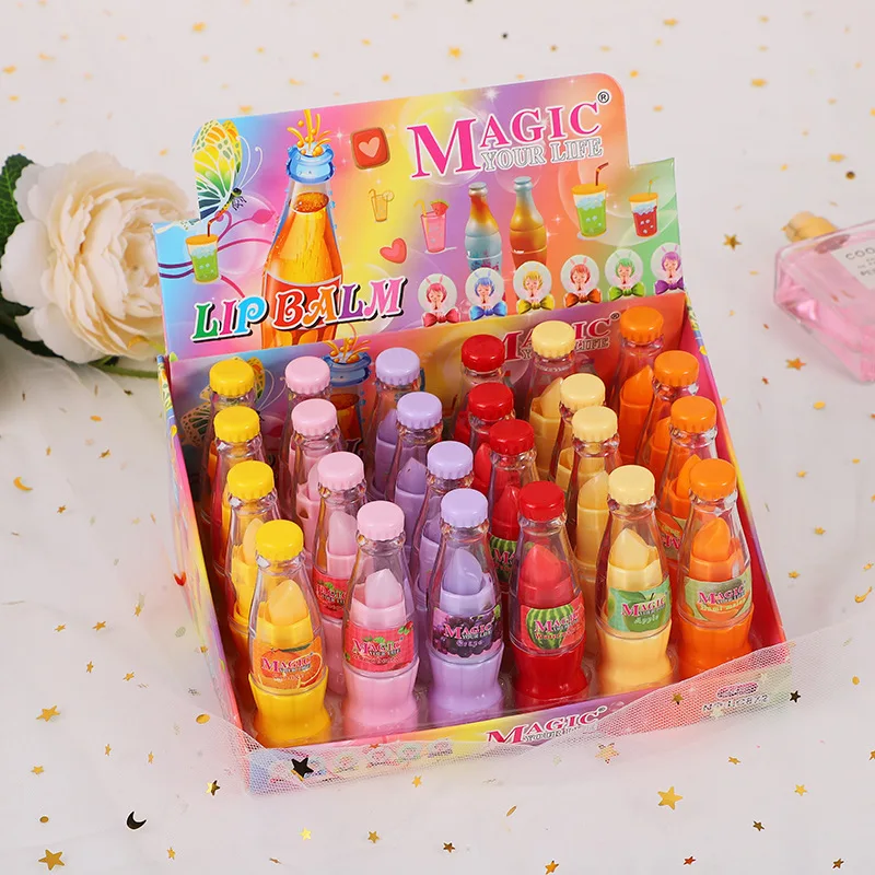 24pcs Drink BottleThemed Lip Balm Long Lasting Moisturizing and Anti Cracking Color Changing Lip Balm Girls Party Gifts