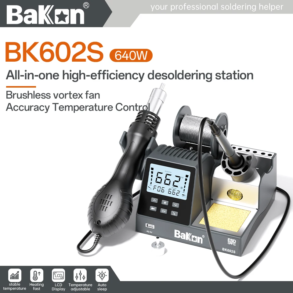 Flash Sale Bakon BK602S Soldering Station 2 in 1 Hot Air Gun Station with Anti-static Heats Up Quickly Estación De Calor 인두기