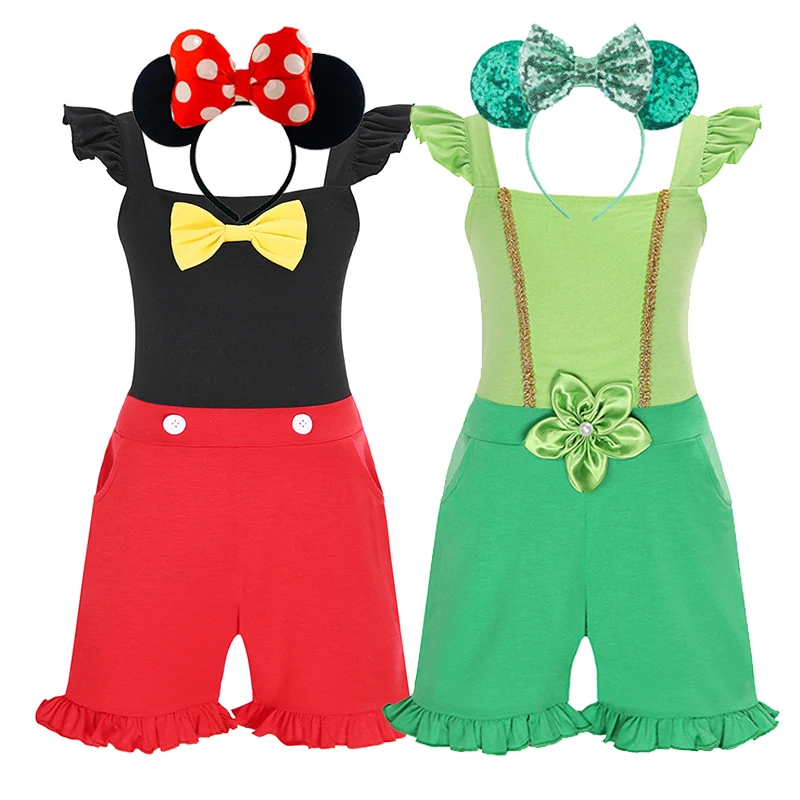 2-10Y Girls Casual Bodysuits with Headband Children Summer Snow White Cosplay Costume Rompers Jumpsuit Princess Cospaly Dress Up